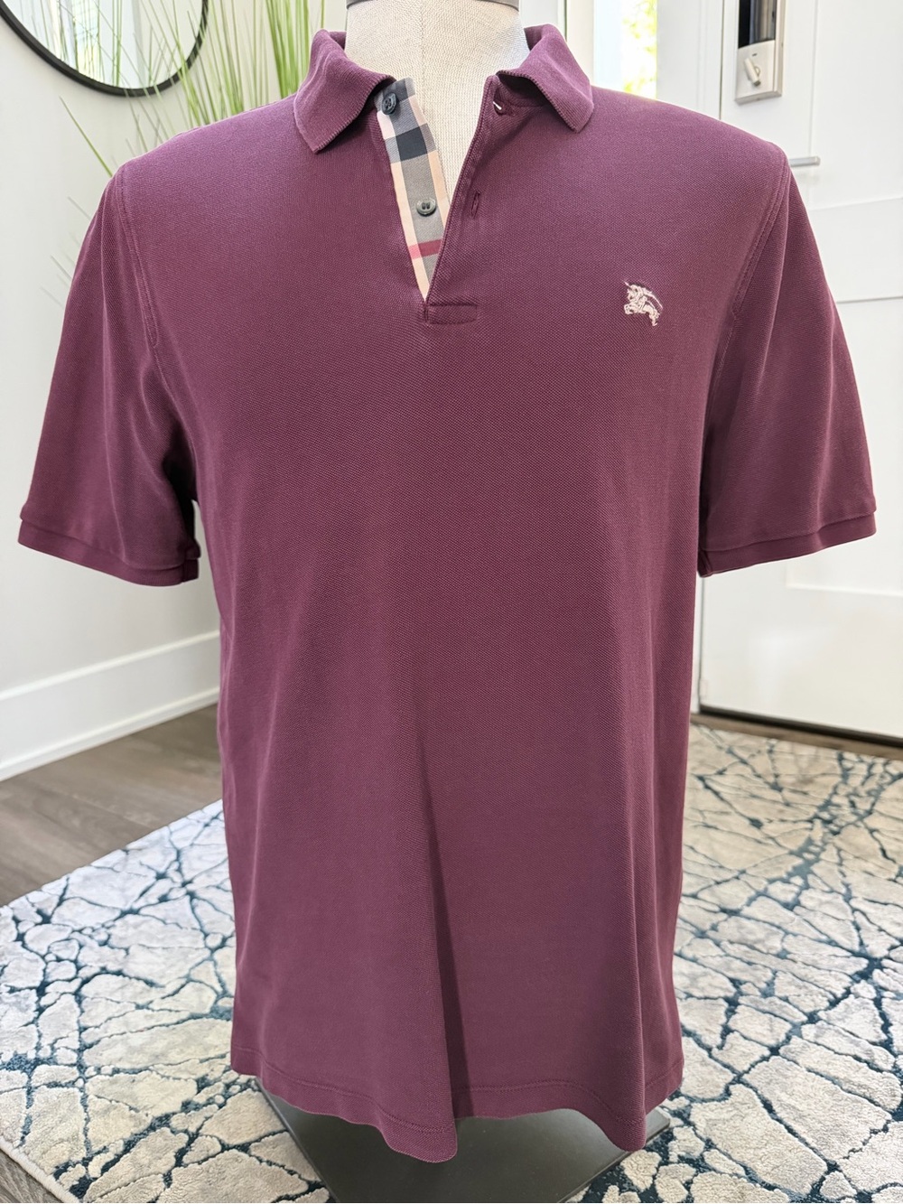 Burberry Burgundy Short-Sleeve Polo Shirt - Size L